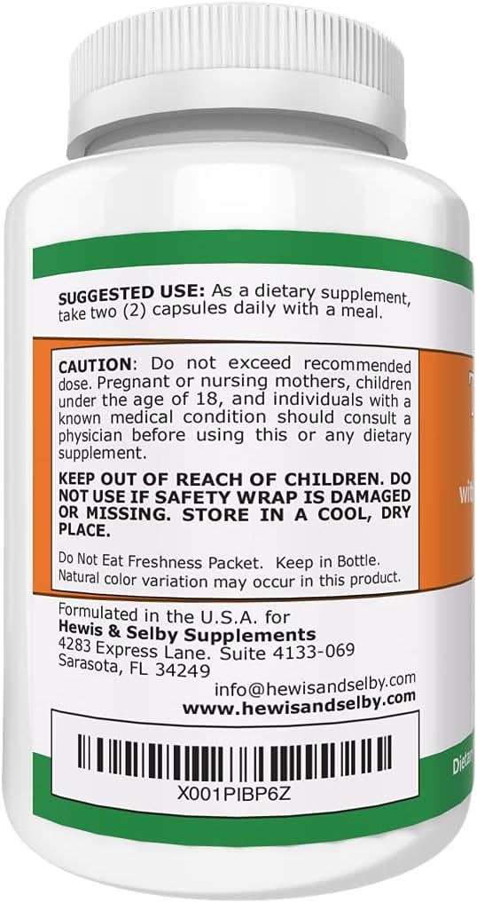 Hewis & Selby Turmeric Ginger Curcumin Capsules - 1600mg with Black Pepper Extract - 60 Veggie Caps - USA-Made for Joint Pain & Inflammation