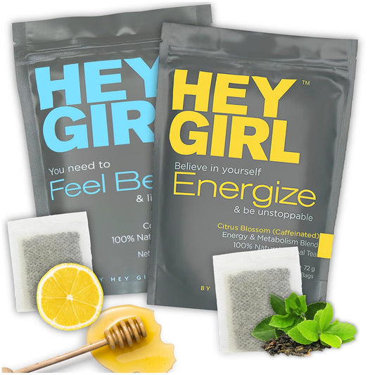 Hey Girl Energy + Immune Tea Bundle - Energize and Boost Vitality with Feel Better Herbal Tea - Immune Support with Echinacea, Elderberry, Vitamin C, Ginseng, and Ginger