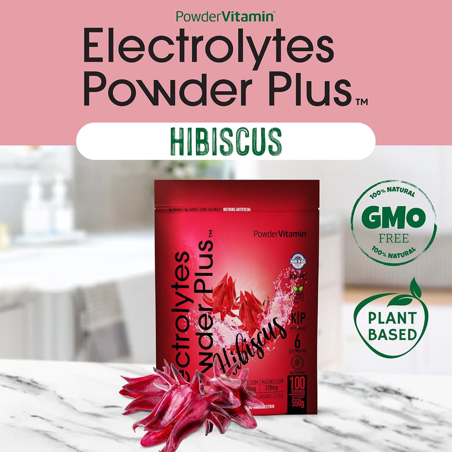Hibiscus Electrolyte Powder Plus: 100 Servings, Zero Calorie Keto Hydration Powder with Potassium, Calcium, and Magnesium