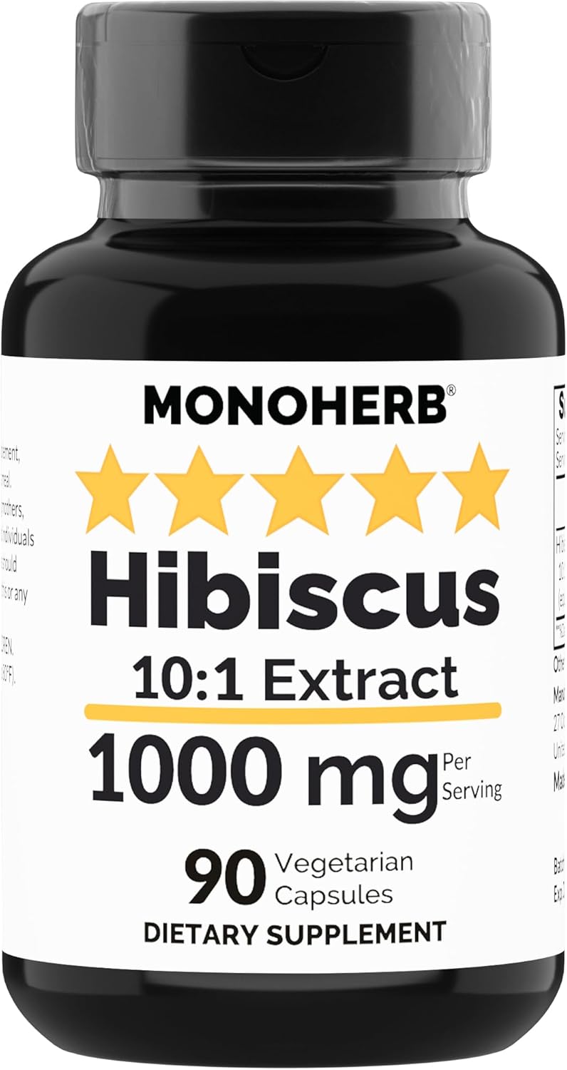 Hibiscus Extract Capsules - 1000 mg, 90 Vegetarian Capsules by MONOHERB
