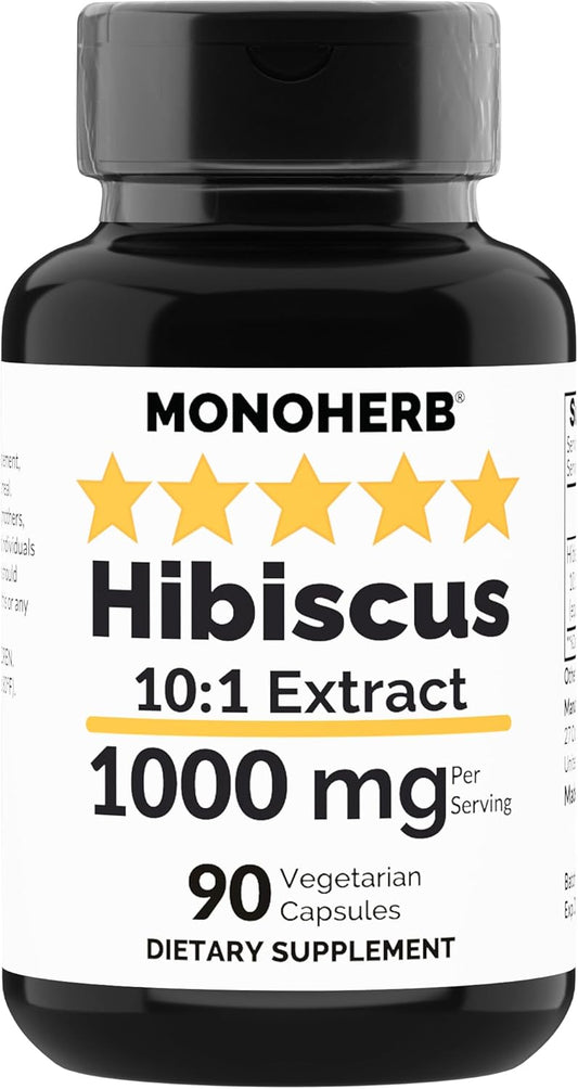 Hibiscus Extract Capsules - 1000 mg, 90 Vegetarian Capsules by MONOHERB