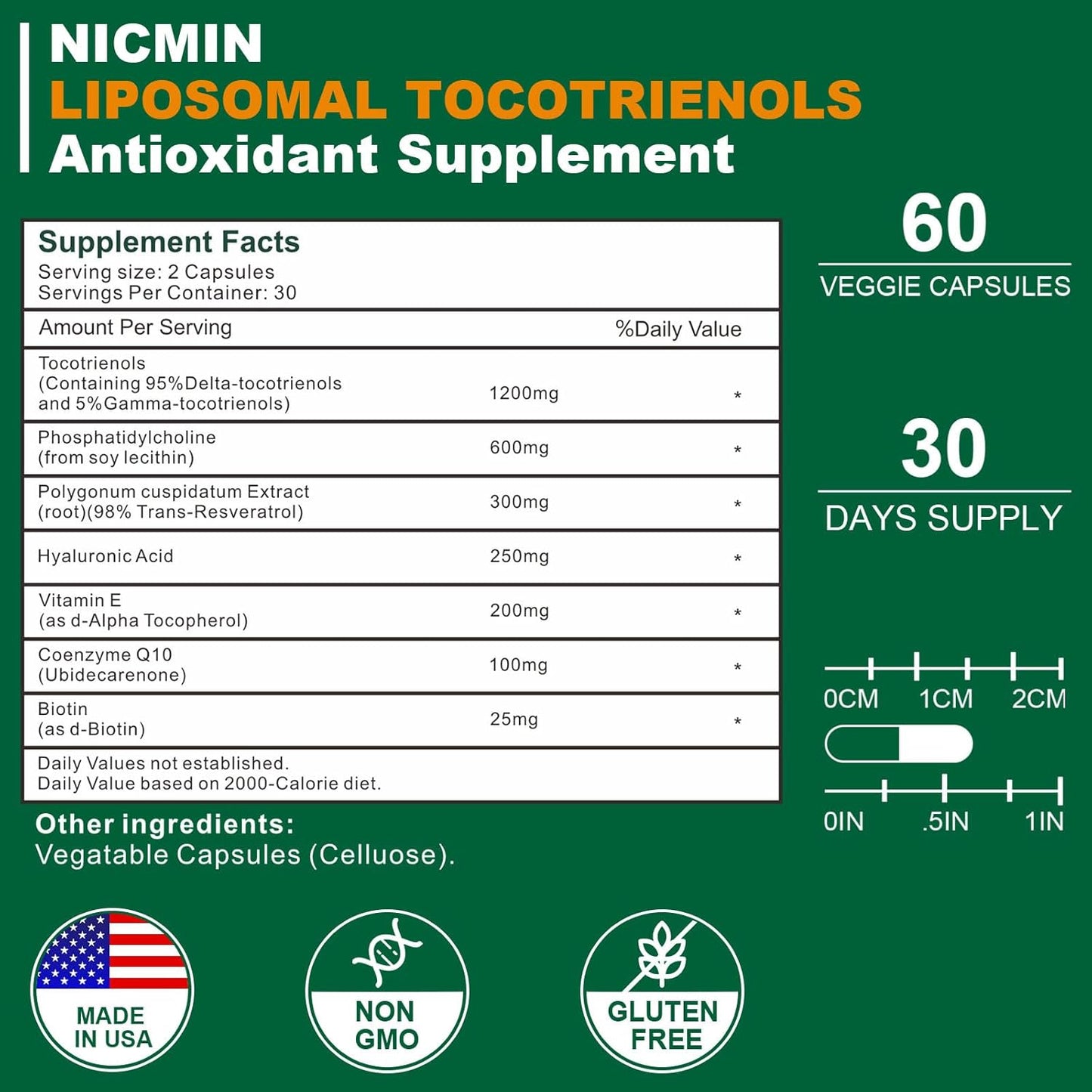 High Absorption 1200MG Vitamin E Tocotrienols Supplement with Phosphatidylcholine - 60 Capsules