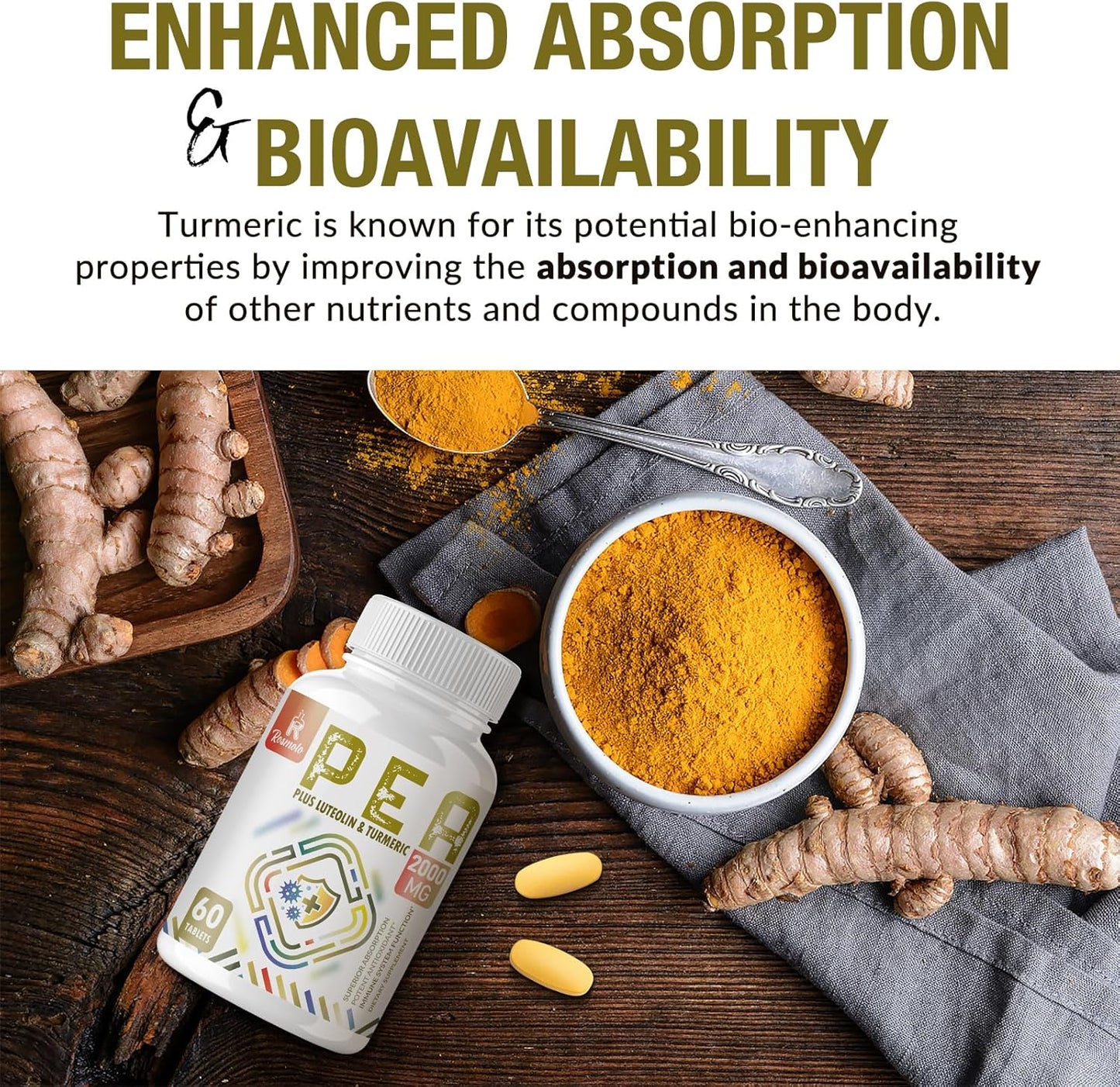 High Absorption 1500 MG Palmitoylethanolamide with Luteolin & Turmeric - Micronized Pea Supplement for Discomfort - USA Made - 240 Tablets