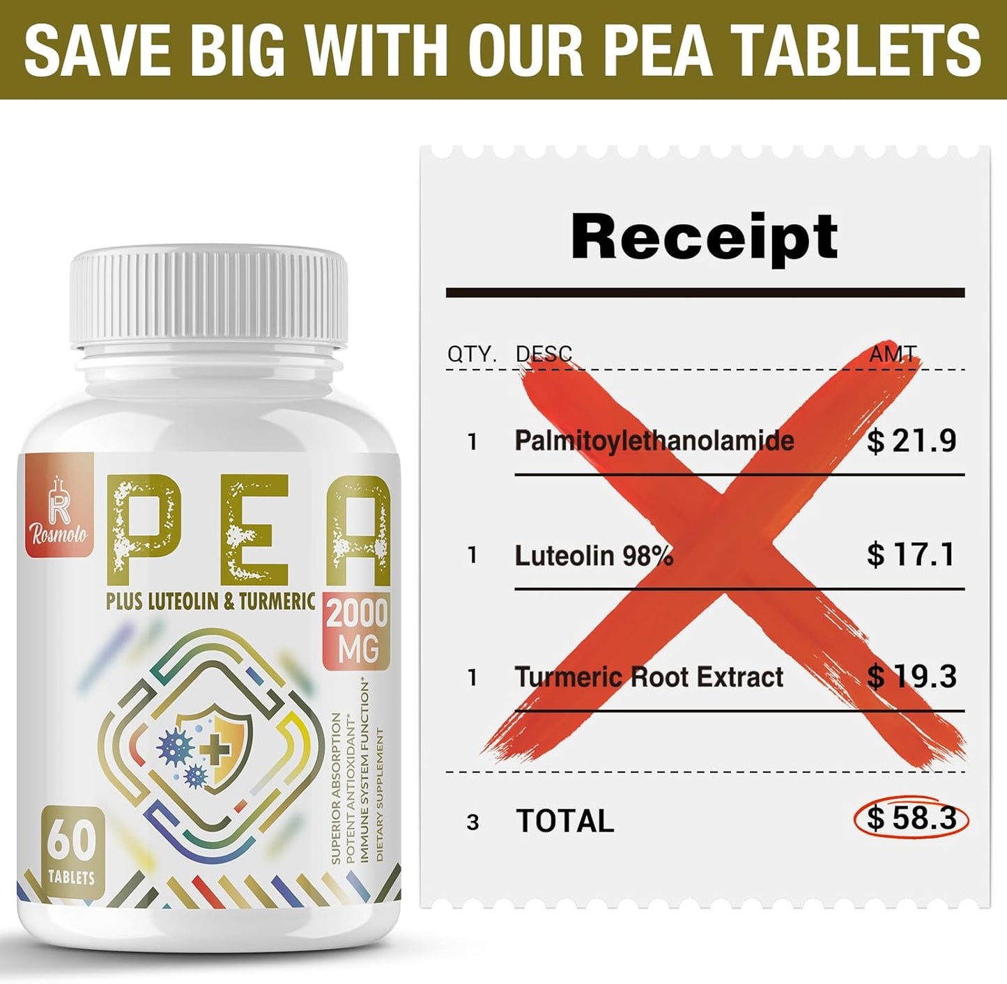 High Absorption 1500 MG Palmitoylethanolamide with Luteolin & Turmeric - Micronized Pea Supplement for Discomfort - USA Made - 240 Tablets