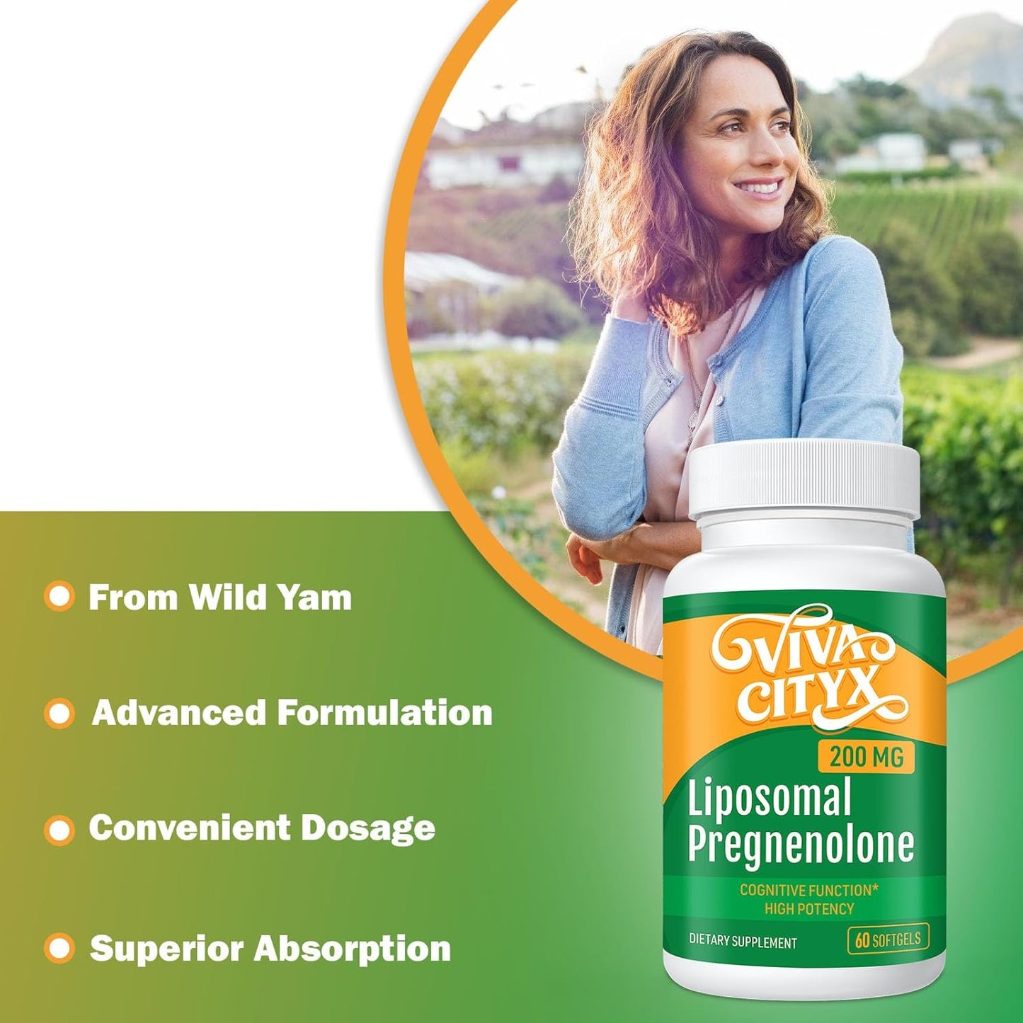 High Absorption 200 mg Pregnenolone Capsules for Memory and Focus | Wild Yam Extract | Gluten-Free, Non-GMO | 120 Count