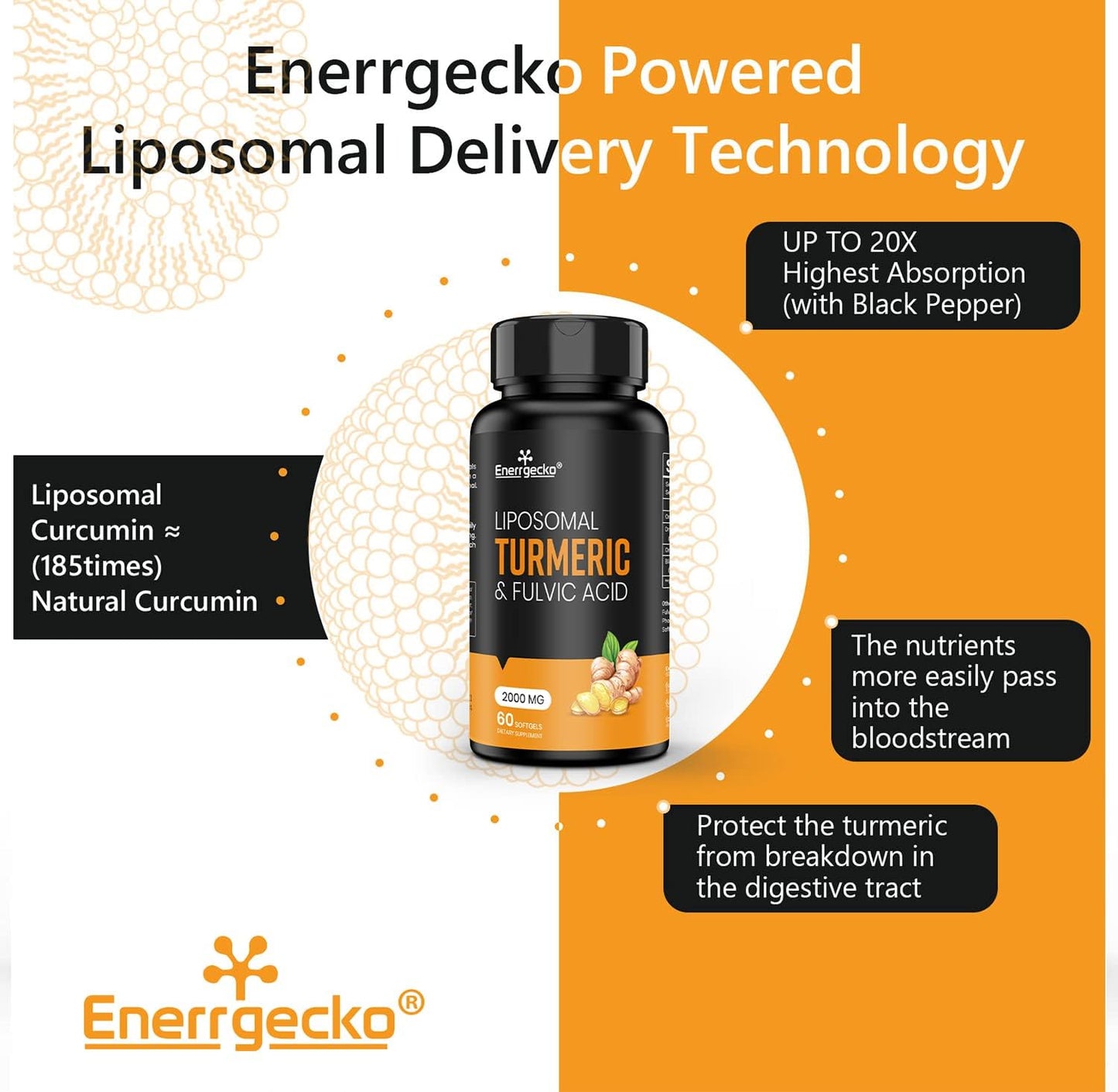 High Absorption 2000mg Liposomal Turmeric Curcumin Softgels with Black Pepper & Ginger - 180 Count, 3 Month Supply