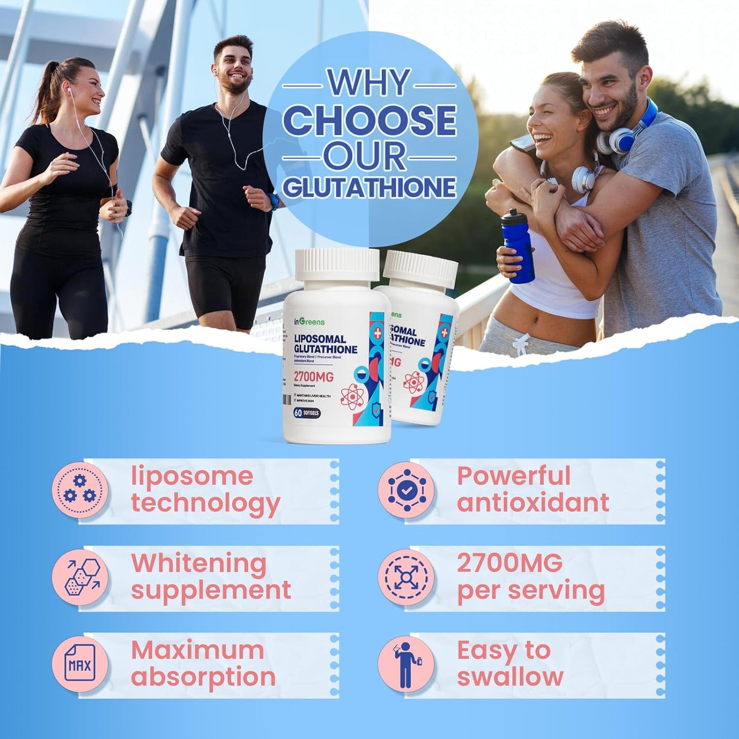 High Absorption 2700MG Liposomal Glutathione Softgels with Hyaluronic Acid and Resveratrol - Powerful Antioxidant for Healthy Aging - 120 Capsules