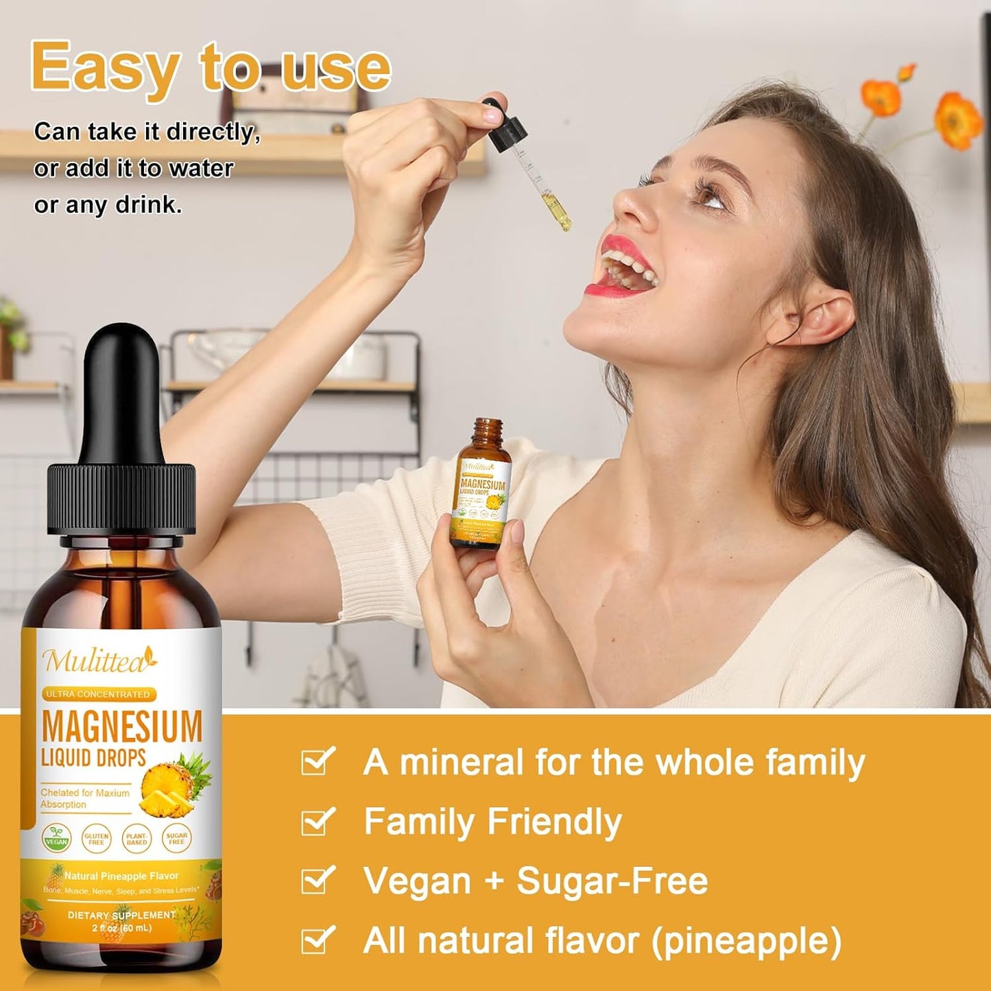 High Absorption 5-in-1 Magnesium Complex Liquid Drops - 500mg Supplement with Glycinate, Malate, Citrate, Taurate - Vegan, Sugar Free - Bone, Muscles, Nerves & Energy Support - 2 Fl.oz