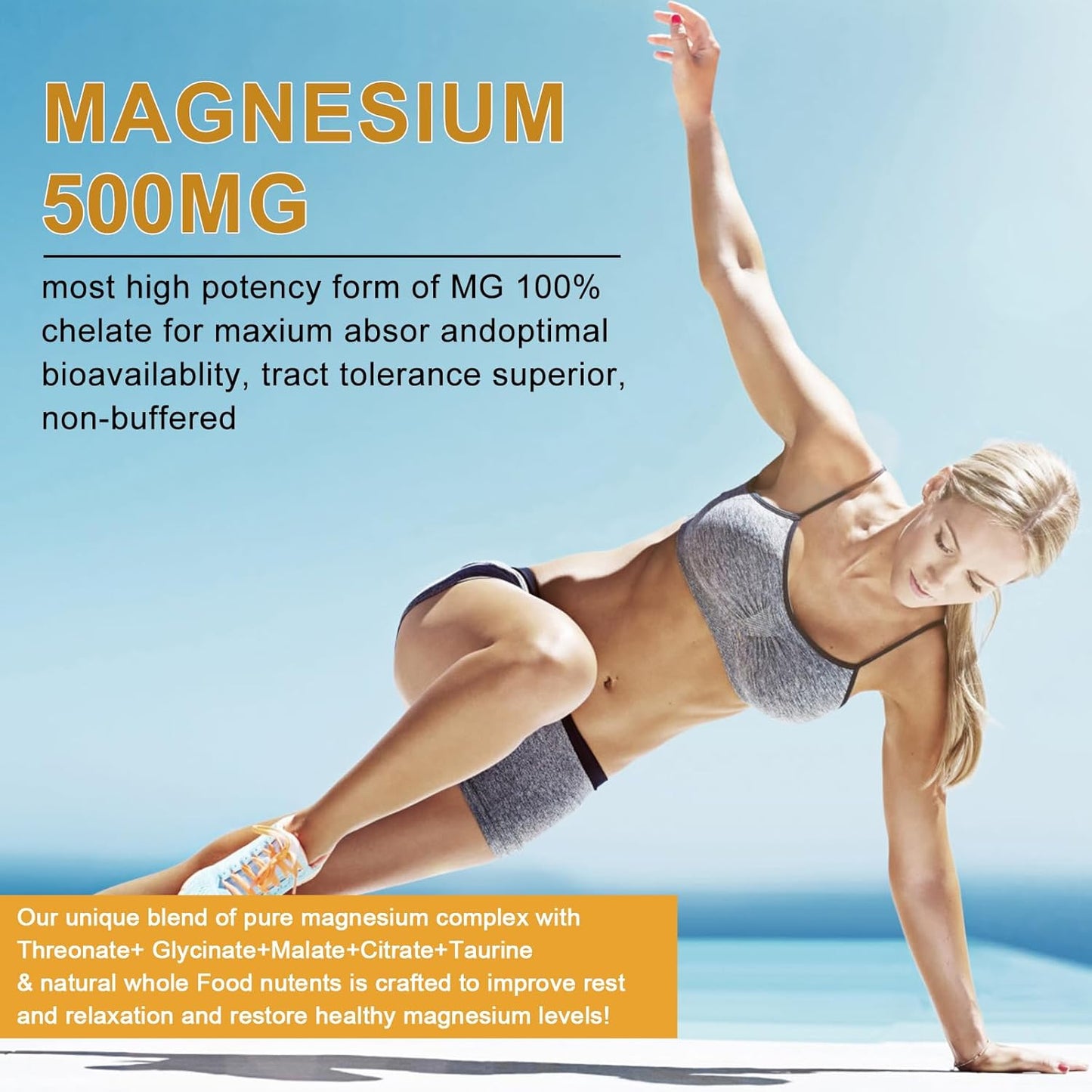 High Absorption 5-in-1 Magnesium Complex Liquid Drops - 500mg Supplement with Glycinate, Malate, Citrate, Taurate - Vegan, Sugar Free - Bone, Muscles, Nerves & Energy Support - 2 Fl.oz