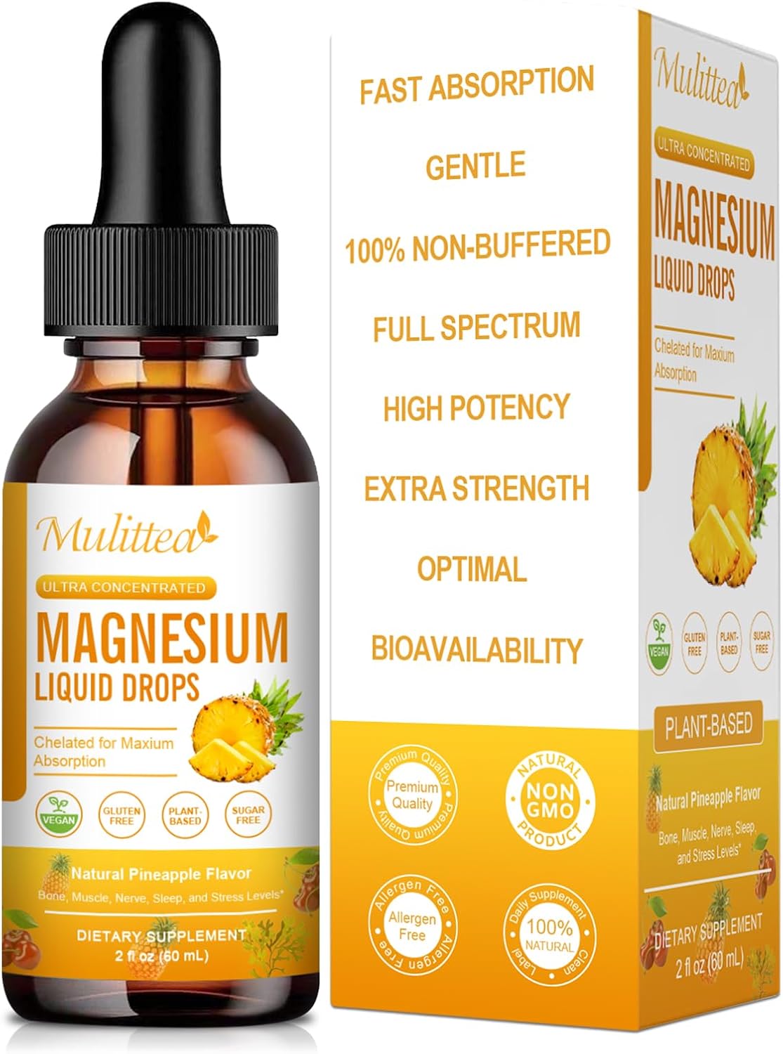 High Absorption 5-in-1 Magnesium Complex Liquid Drops - 500mg Supplement with Glycinate, Malate, Citrate, Taurate - Vegan, Sugar Free - Bone, Muscles, Nerves & Energy Support - 2 Fl.oz