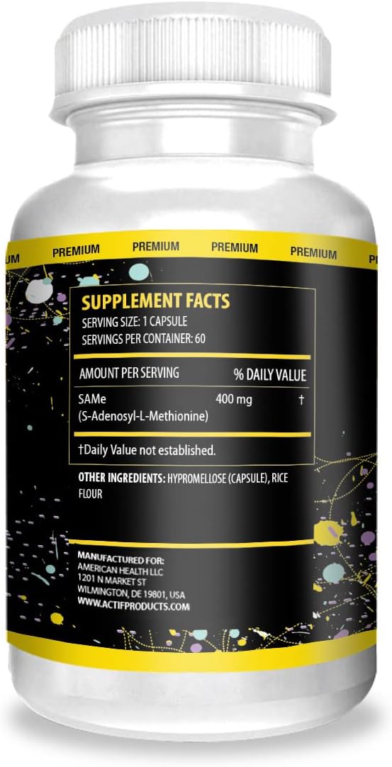 High Absorption Actif SAM-e Supplement for Joint Support, Mood & Energy - 400mg, Non GMO, 60 Count - Made in USA