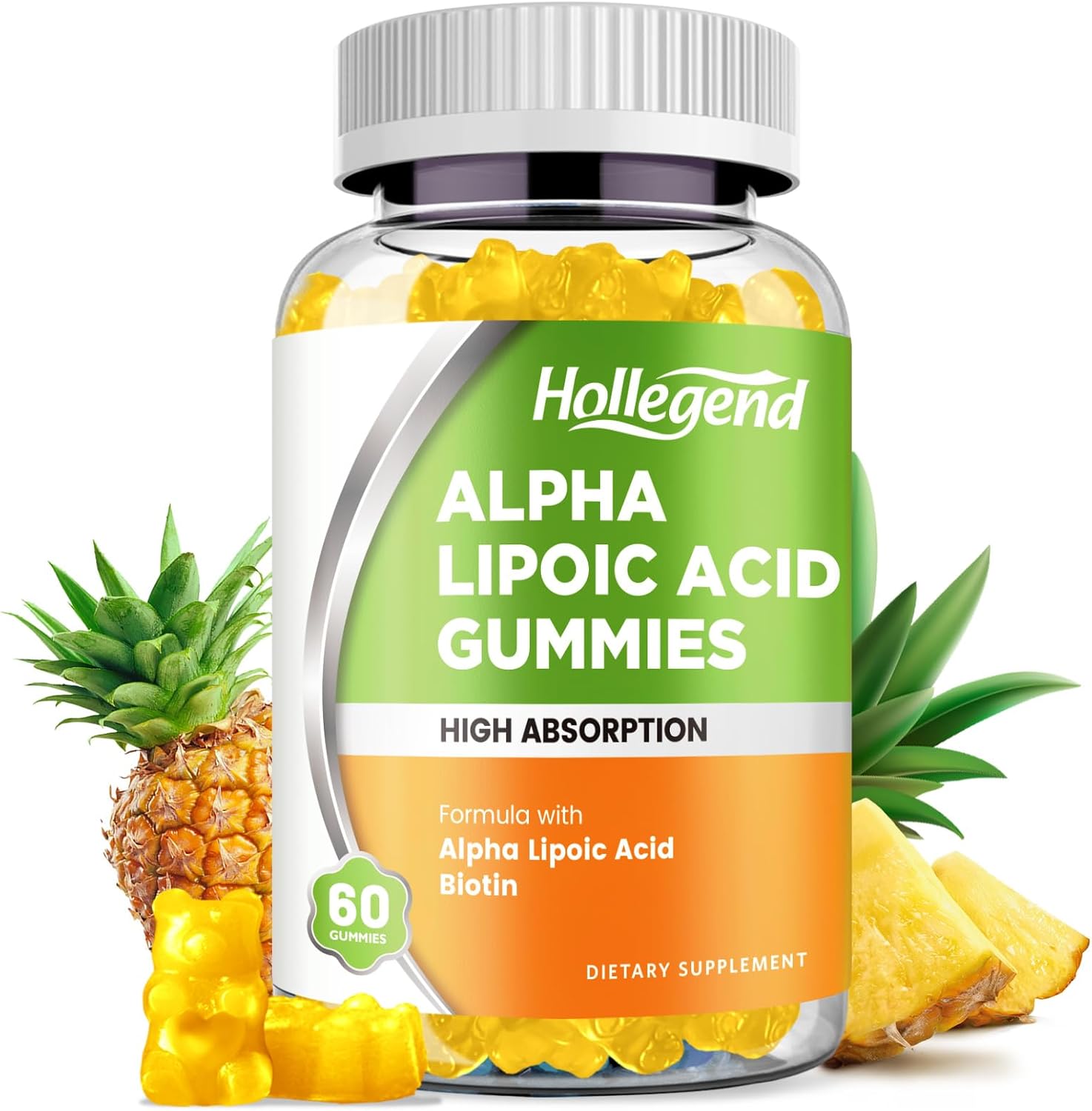 High Absorption Alpha Lipoic Acid Gummies 1000mg with Biotin for Antioxidant & Brain Support - Pineapple Flavor, 60 Sugar Free Chews
