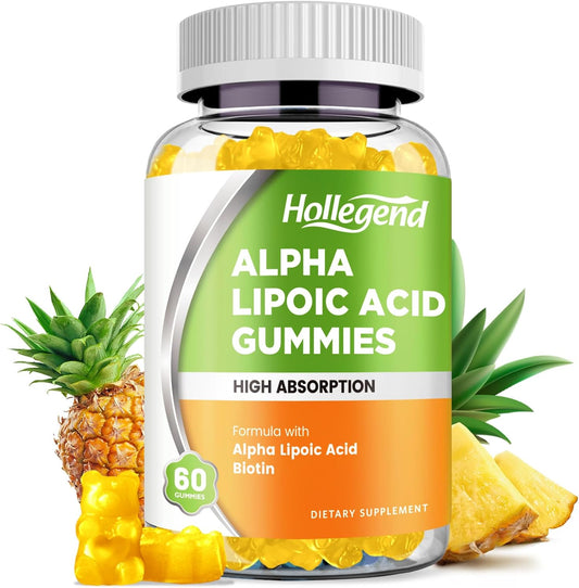 High Absorption Alpha Lipoic Acid Gummies 1000mg with Biotin for Antioxidant & Brain Support - Pineapple Flavor, 60 Sugar Free Chews