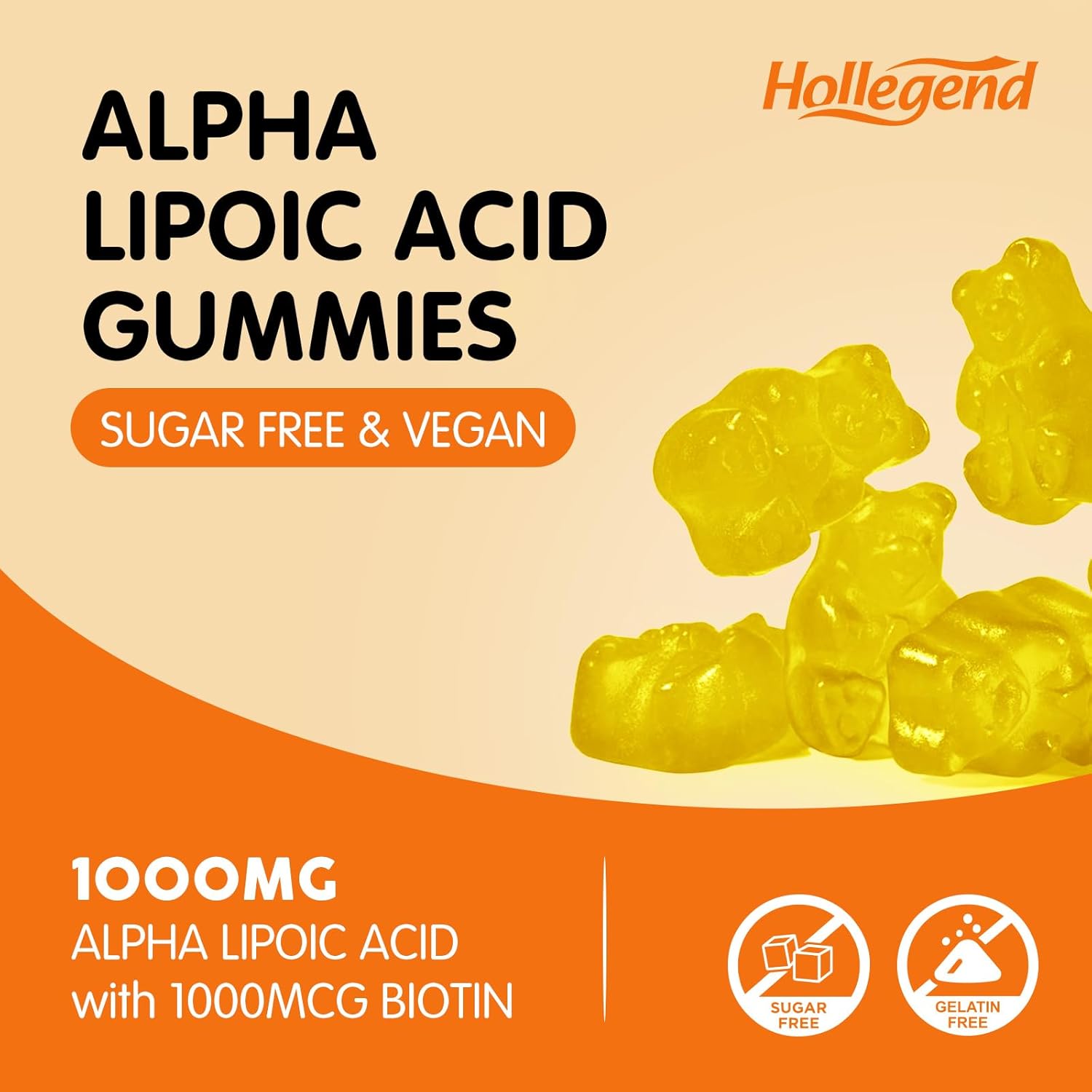 High Absorption Alpha Lipoic Acid Gummies 1000mg with Biotin for Antioxidant & Brain Support - Pineapple Flavor, 60 Sugar Free Chews