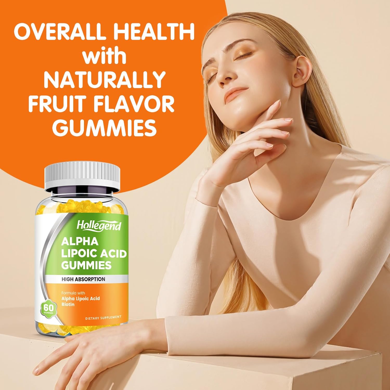 High Absorption Alpha Lipoic Acid Gummies 1000mg with Biotin for Antioxidant & Brain Support - Pineapple Flavor, 60 Sugar Free Chews