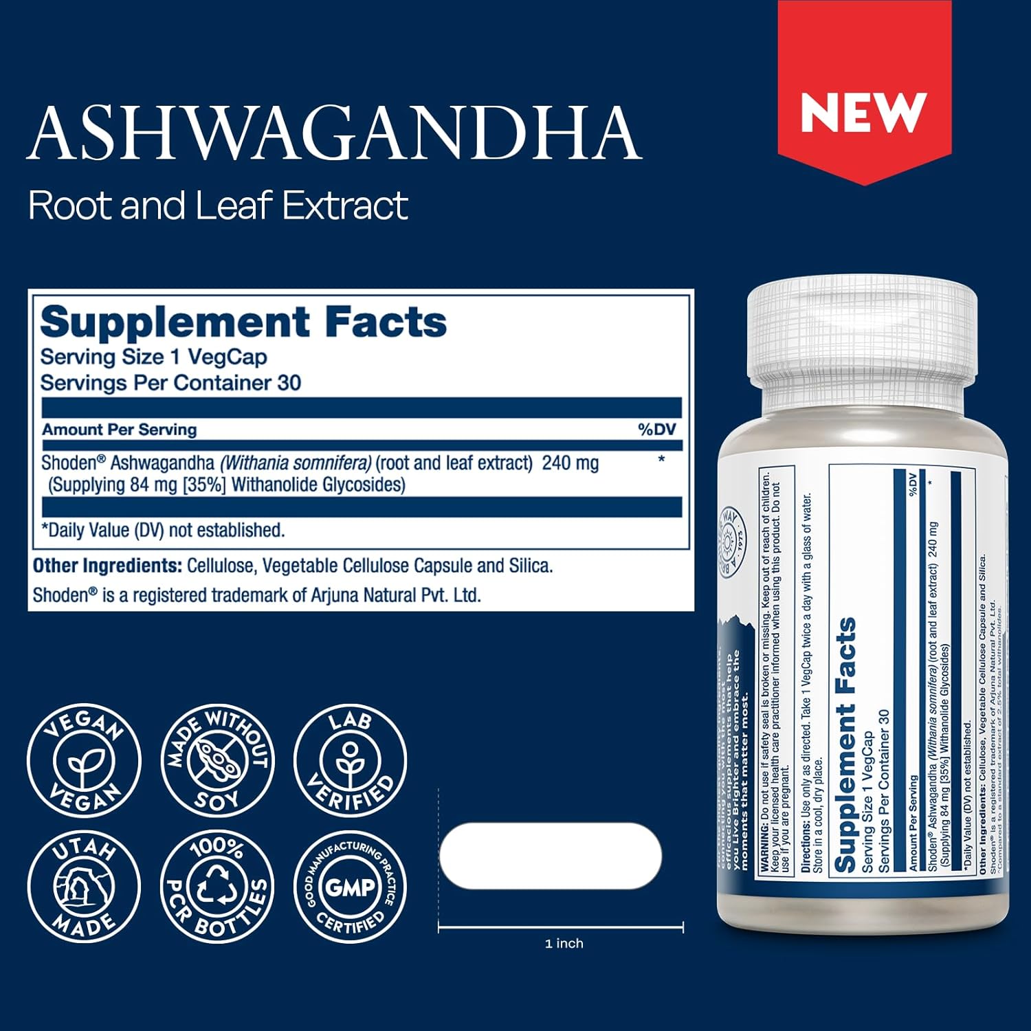 High Absorption Ashwagandha Capsules 240mg - Stress Relief & Mood Support - Vegan Supplement - 30 Servings - 60-Day Guarantee