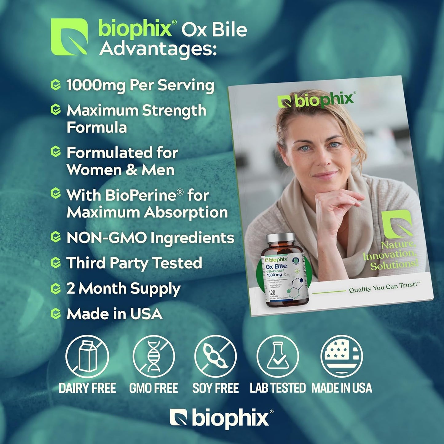 High Absorption Biophix Ox Bile with BioPerine 1000 mg - Digestive Enzymes Supplement for Liver & Metabolism Support - 120 Veggie Capsules