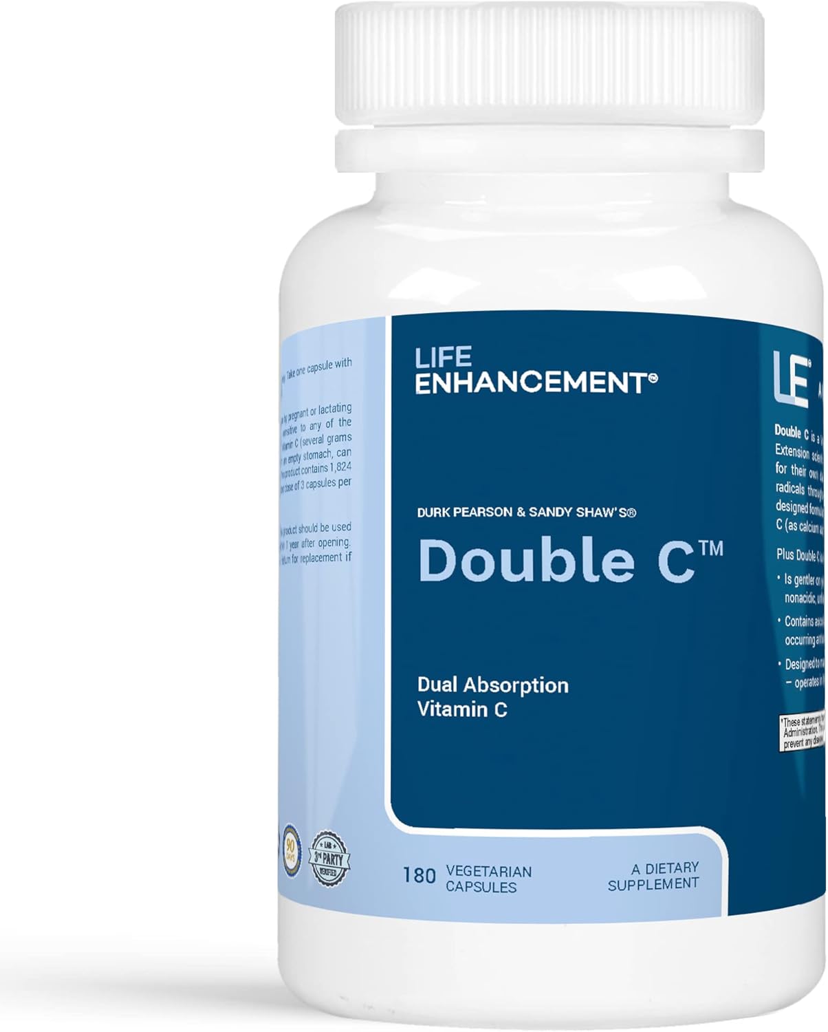 High Absorption Buffered Vitamin C with Calcium - 608mg Vitamin C & 61mg Calcium - 180 Capsules