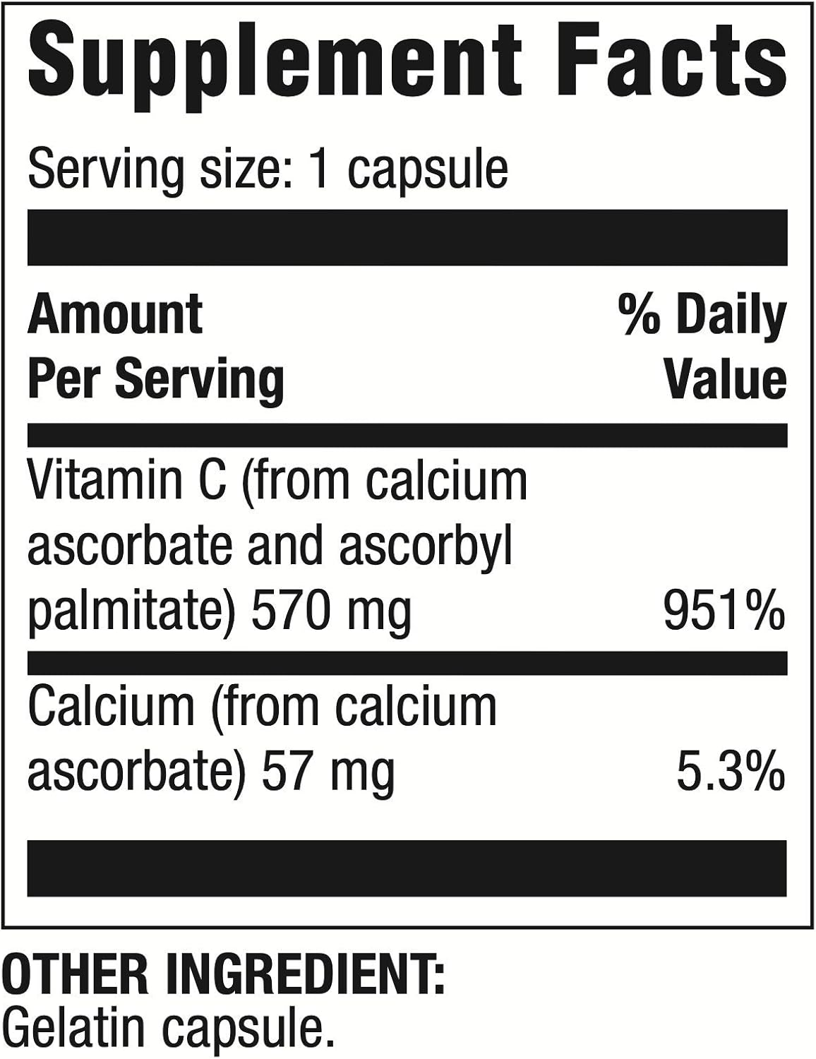 High Absorption Buffered Vitamin C with Calcium - 608mg Vitamin C & 61mg Calcium - 180 Capsules