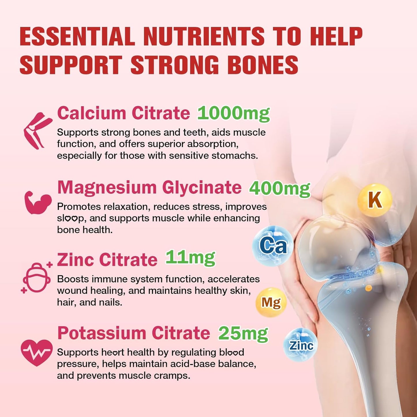 High Absorption Calcium Magnesium Zinc Gummies with Vitamin D3 & K2 - Bone, Muscle, Calm & Sleep Support - Raspberry Flavored, 120 ct