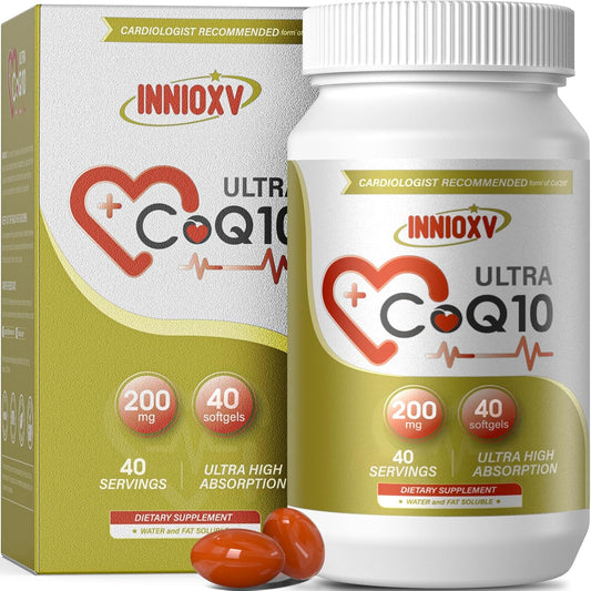 High Absorption CoQ10 200mg Softgels for Heart & Vascular Health - Antioxidant & Energy Supplement - 40 Count