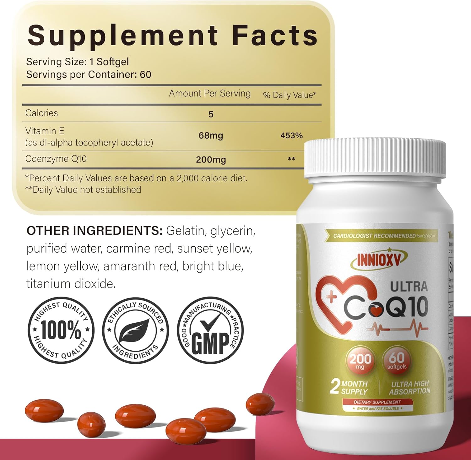 High Absorption CoQ10 200mg Softgels for Heart & Vascular Health - Antioxidant Supplement for Energy Production - 30 Softgels