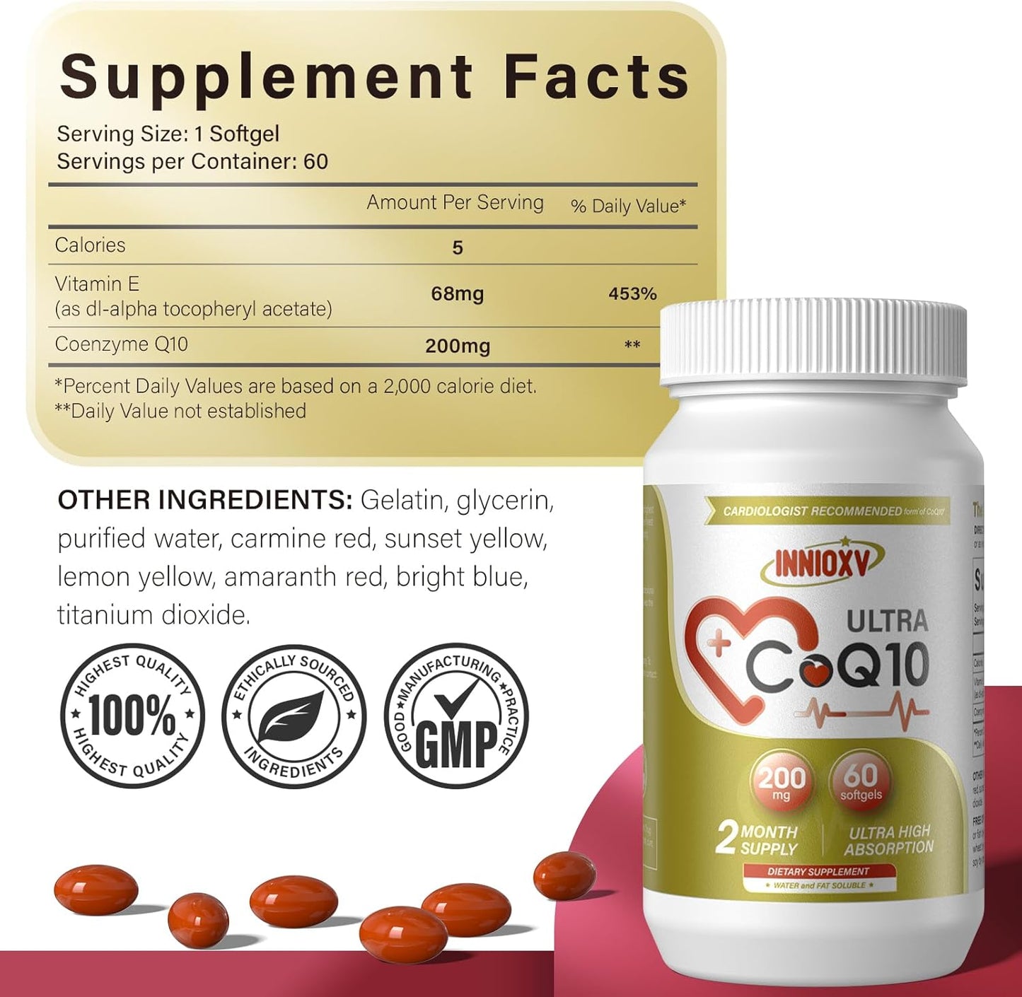 High Absorption CoQ10 200mg Softgels for Heart & Vascular Health - Antioxidant & Energy Supplement - 40 Count