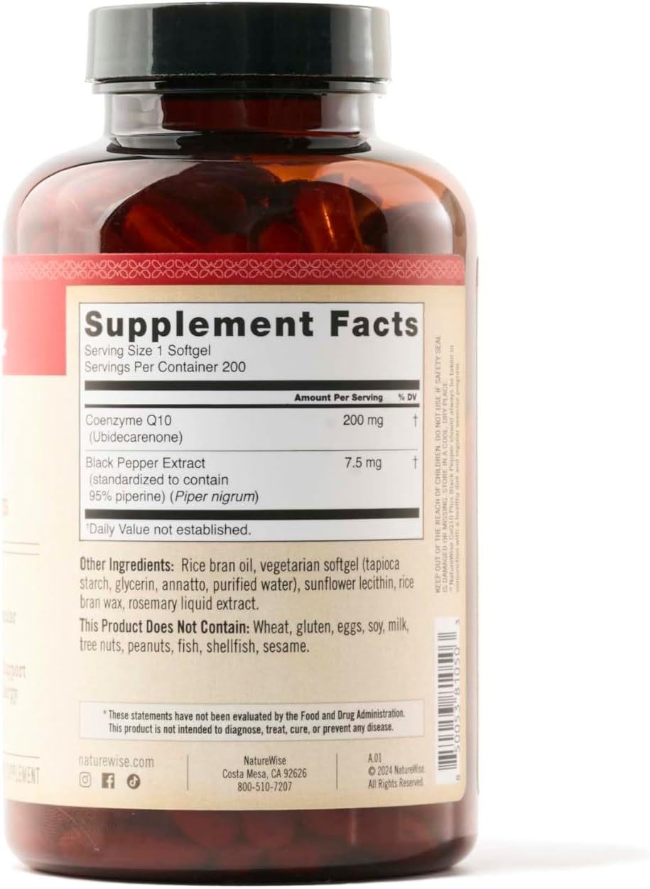 High Absorption CoQ10 200mg Softgels with BioPerine - Heart Health Antioxidant - Vegan, Non-GMO - 200 Count, 200-Day Supply