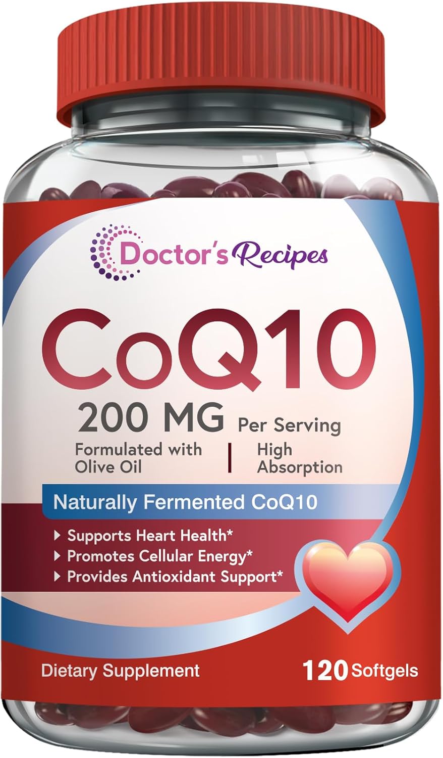 High Absorption CoQ10 Supplement with Olive Oil for Heart Health - 200mg, 120 Softgels