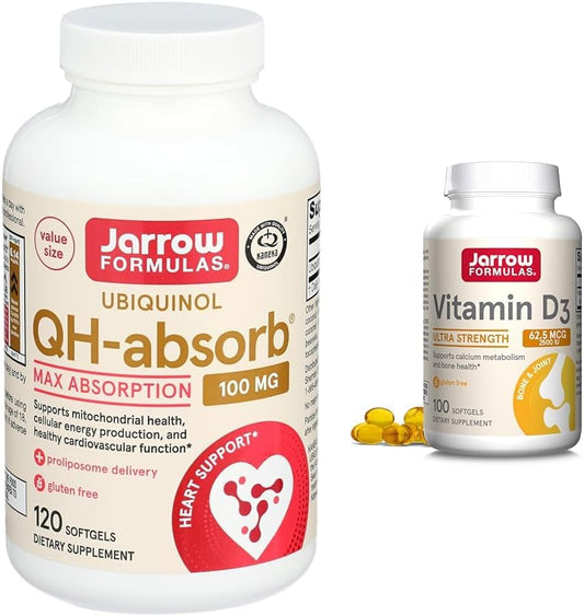 High Absorption CoQ10 Ubiquinol & Vitamin D3 Softgels by Jarrow Formulas - 100 Servings, 100mg