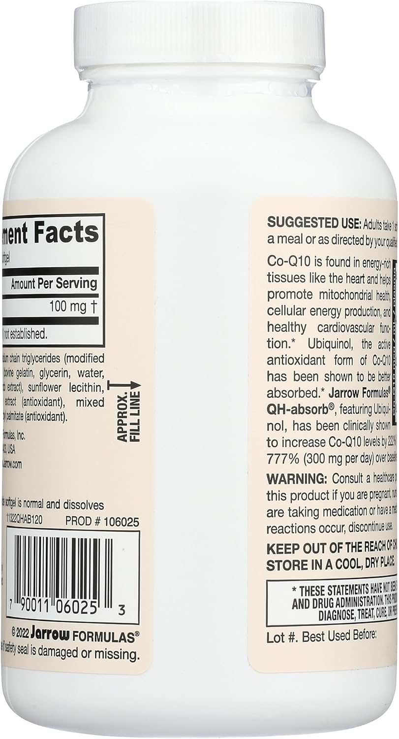 High Absorption CoQ10 Ubiquinol & Vitamin D3 Softgels by Jarrow Formulas - 100 Servings, 100mg