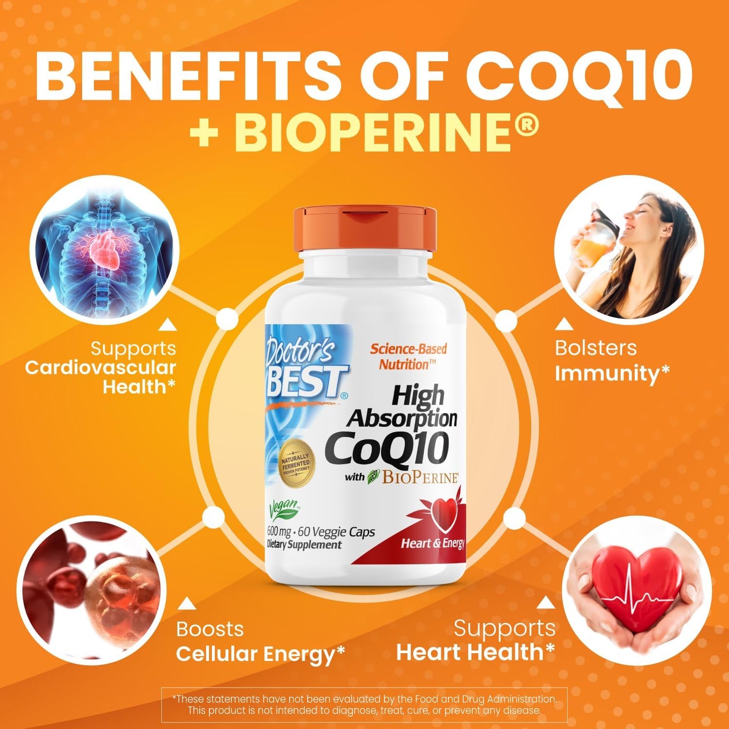 High Absorption CoQ10 with BioPerine for Heart Health & Energy Production - 600 mg Vegan Capsules - Non-GMO & Gluten Free