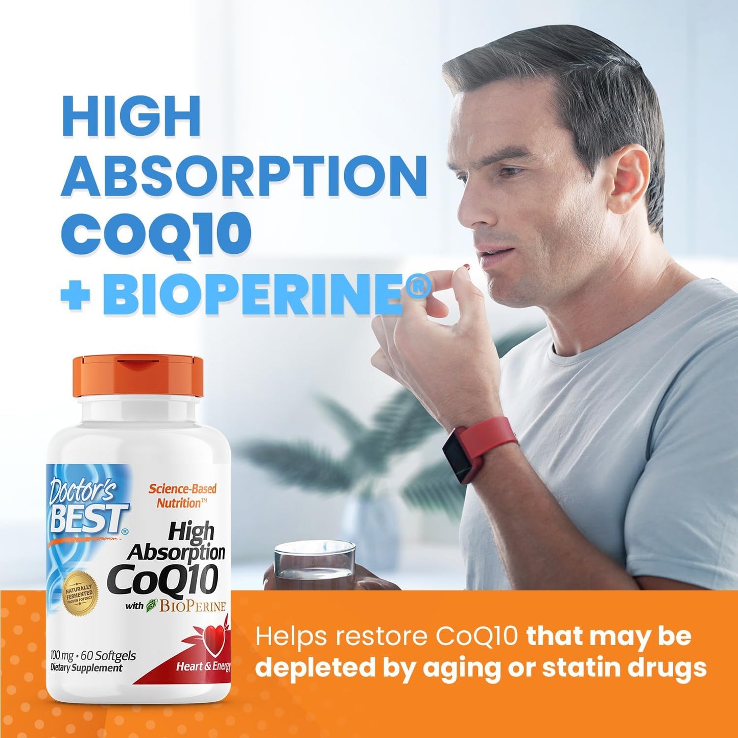 High Absorption CoQ10 with BioPerine for Heart Health & Energy, 100 mg, 60 Softgels by Doctor's Best - Gluten Free & Naturally Fermented