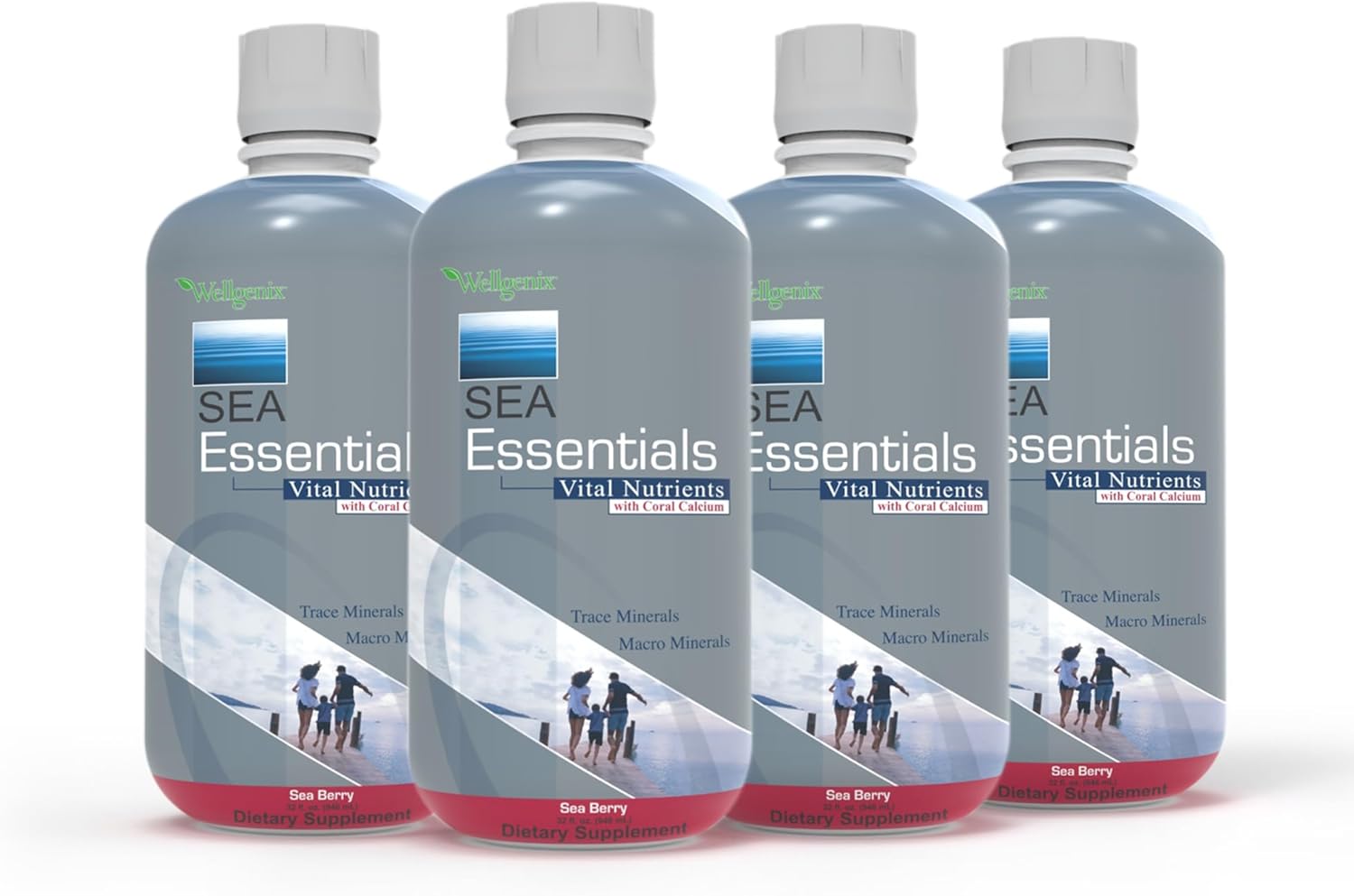 High Absorption Coral Calcium Liquid Vitamin Supplement with Sea Berry Flavor - 32 Fl Oz (4 Pack)