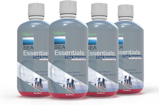 High Absorption Coral Calcium Liquid Vitamin Supplement with Sea Berry Flavor - 32 Fl Oz (4 Pack)