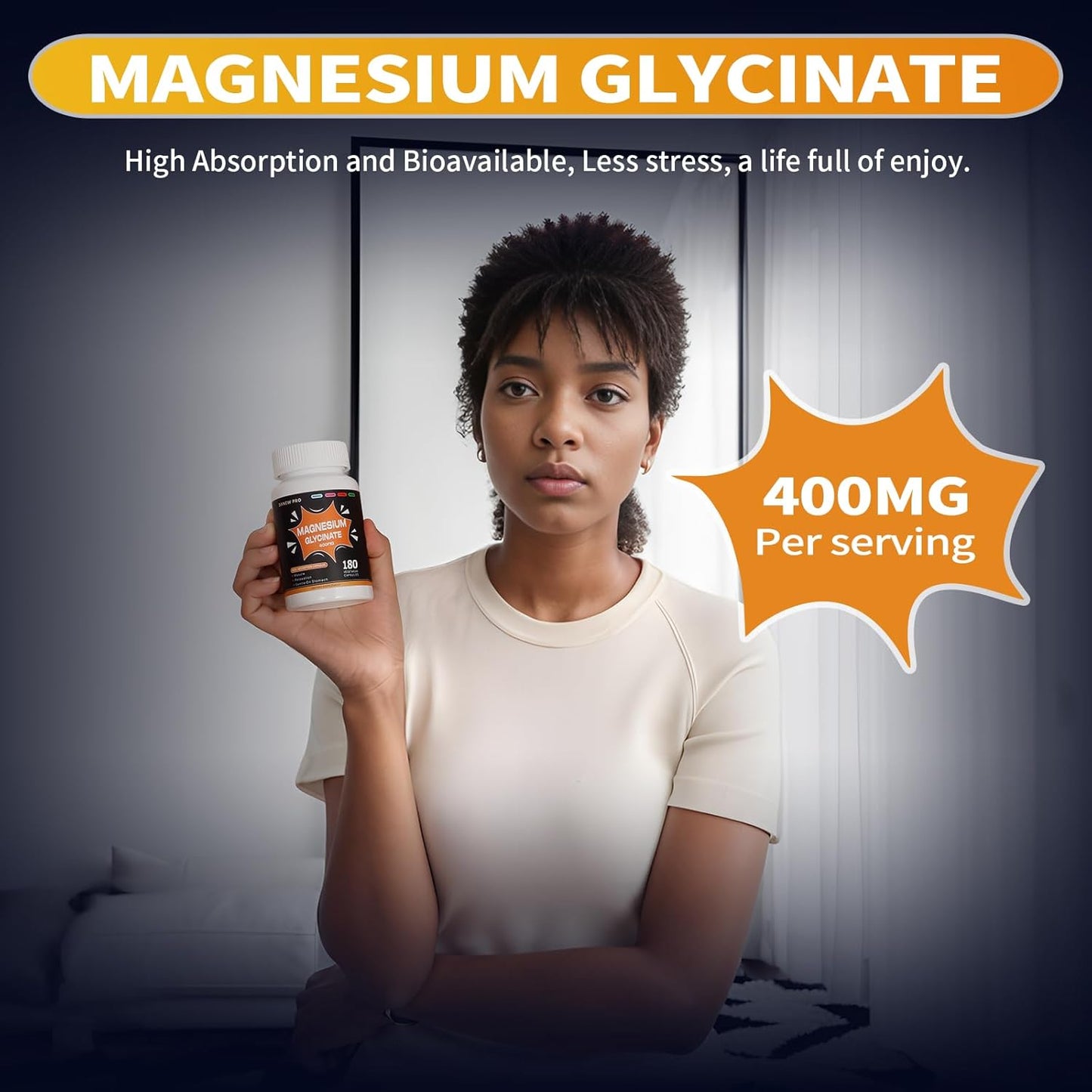 High Absorption DANEW Pro Magnesium Glycinate 400 MG, Gentle On Stomach, Non-GMO, 180 Vegetarian Capsules.