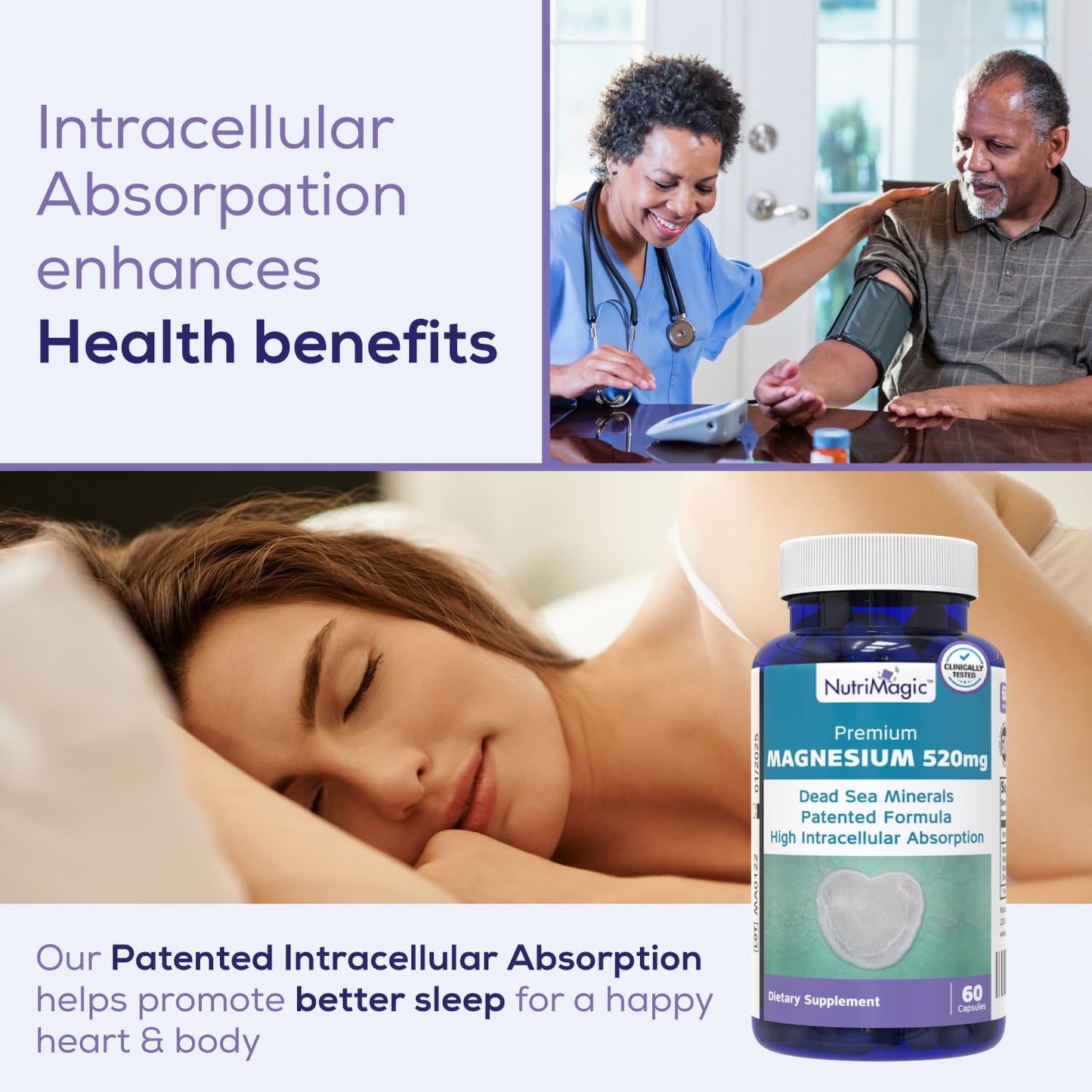 High Absorption Elemental Magnesium 520mg Capsules - Natural Dead Sea Mineral Complex for Heart, Muscle, Bone, Brain Health - Vegan, 60 Count - BoostGo Australia