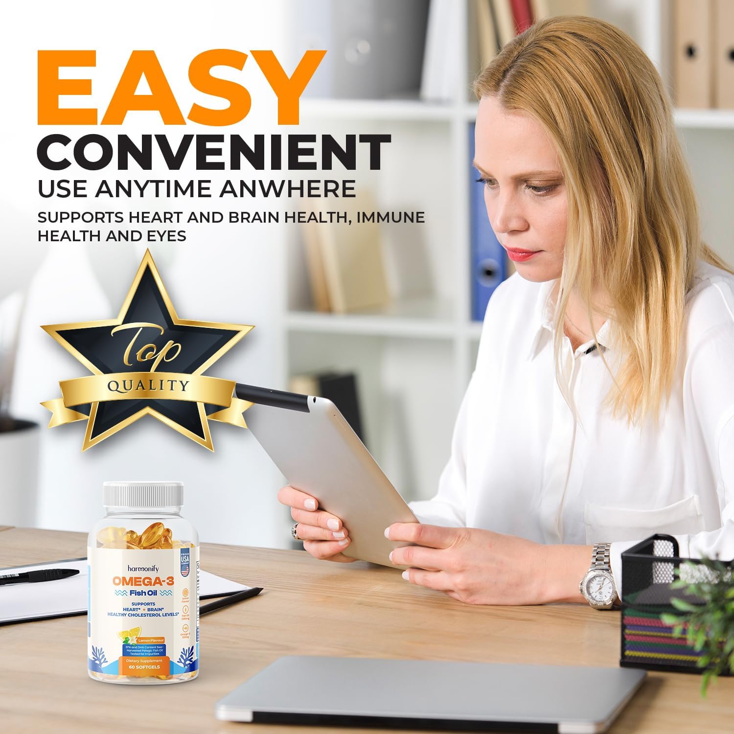 High Absorption Fish Oil Omega 3 Softgels with DHA & EPA, Lemon Flavor, Non-GMO - Made in USA