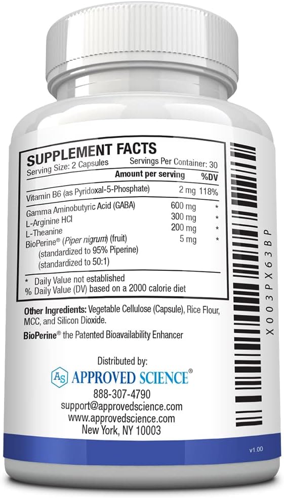 High Absorption GABA+ Supplement for Calm, Sleep, and Mood - With L-Theanine, L-Arginine, Vitamin B6, BioPerine - Vegan - 60 Capsules