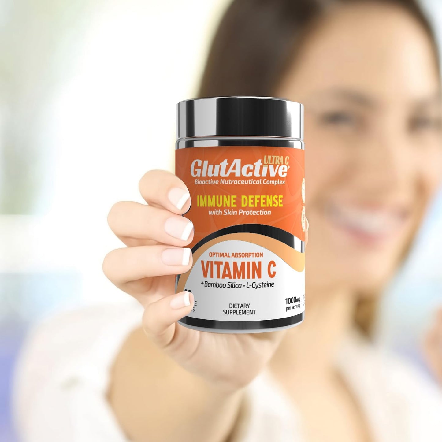 High Absorption GlutActive Ultra VIT-C 1,000mg Chewable Tablets - Immune Support & Collagen Builder - Antioxidant - 30 Tablets