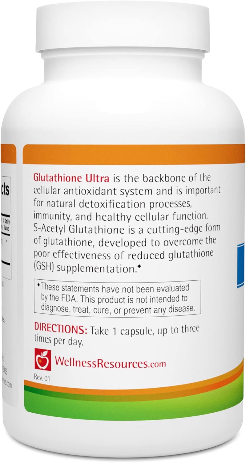 High Absorption Glutathione Ultra Supplement for Cellular Health - S-Acetyl L-Glutathione Antioxidant Detox - Non-GMO, Gluten-Free - 90 Capsules