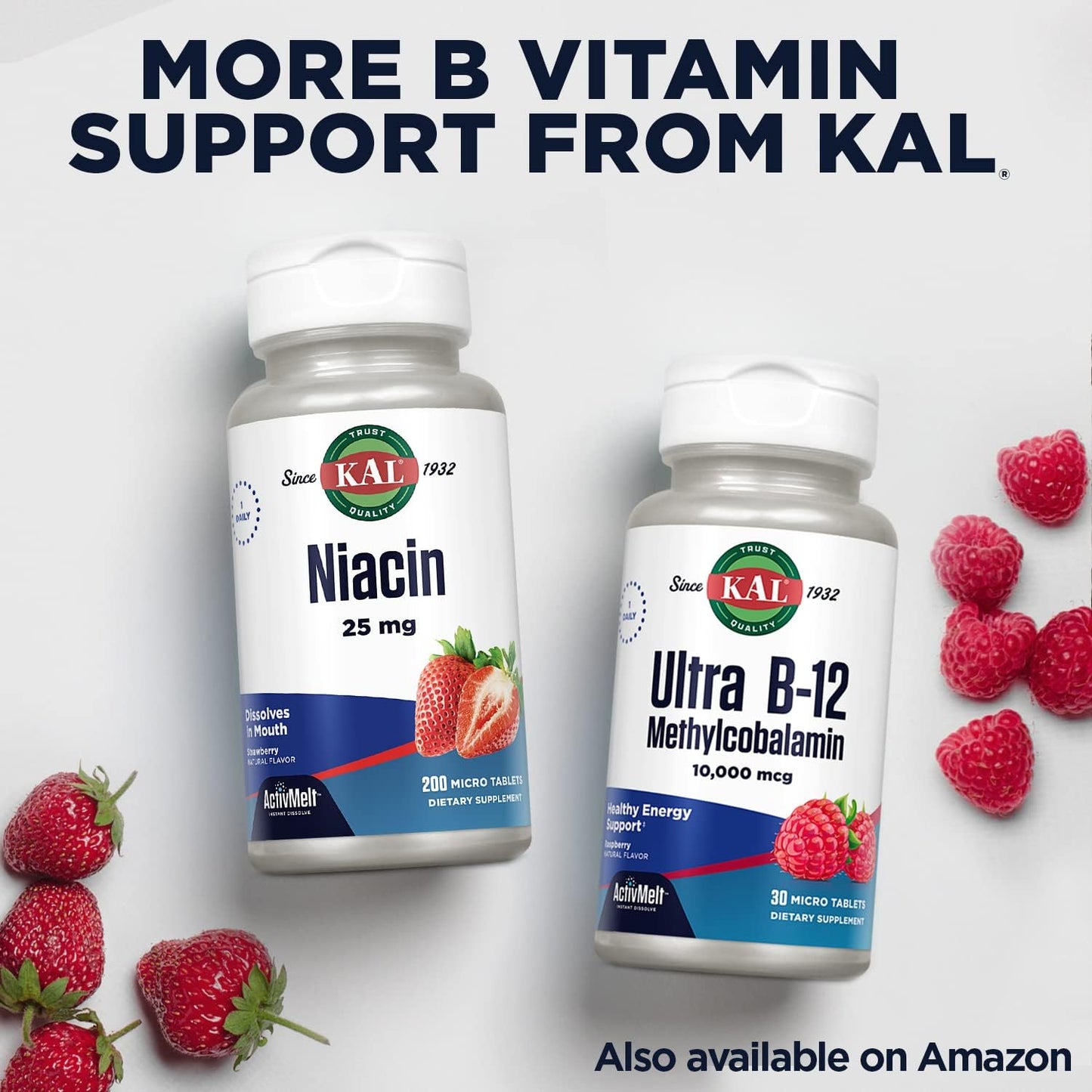 High Absorption KAL Vitamin B12 Methylcobalamin 1000mcg ActivMelt, Raspberry Flavor, Vegetarian, Metabolism & Energy Support, 120 Micro Tabs
