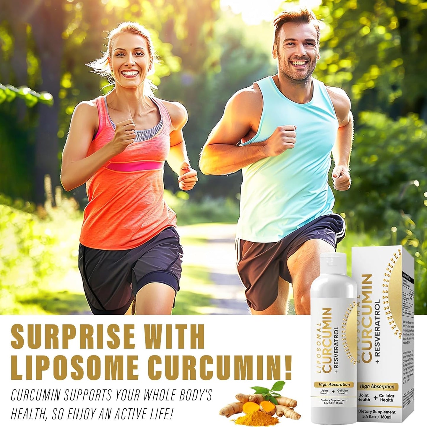 High Absorption Liposomal Turmeric Curcumin Supplement with Ginger for Joint Comfort & Cellular Health Support