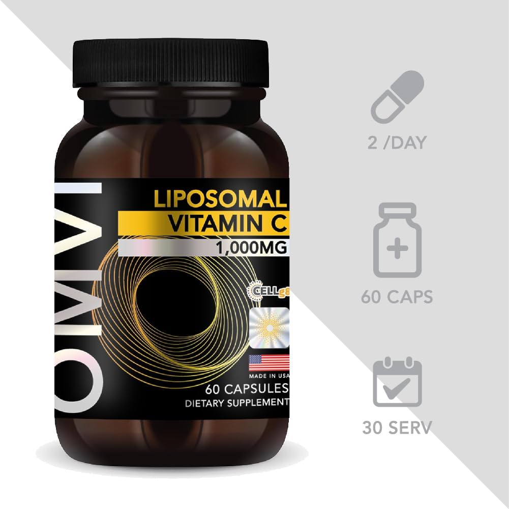 High Absorption Liposomal Vitamin C 1,000mg Supplement for Immune Support and Collagen Boost - Vegan, Gluten Free, 60 Capsules - Made in USA