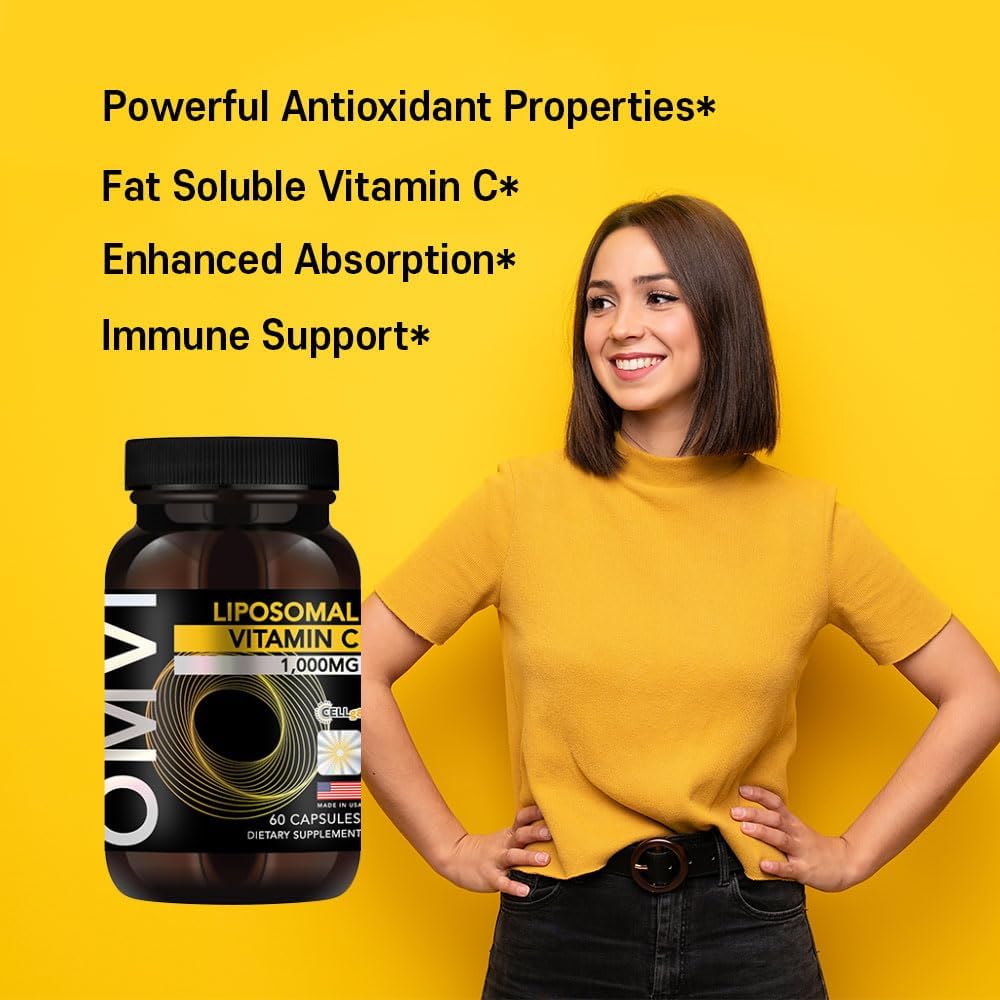 High Absorption Liposomal Vitamin C 1,000mg Supplement for Immune Support and Collagen Boost - Vegan, Gluten Free, 60 Capsules - Made in USA