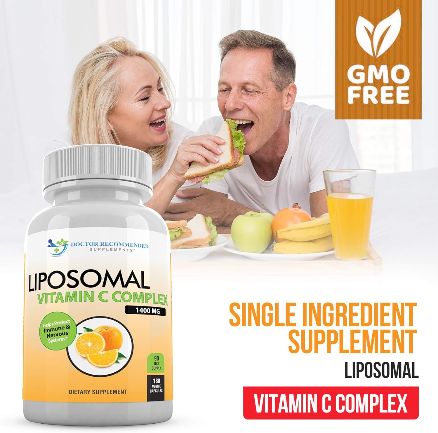 High Absorption Liposomal Vitamin C 1400mg - 180 Veggie Capsules - Immune Support & Collagen Booster - Doctor Recommended