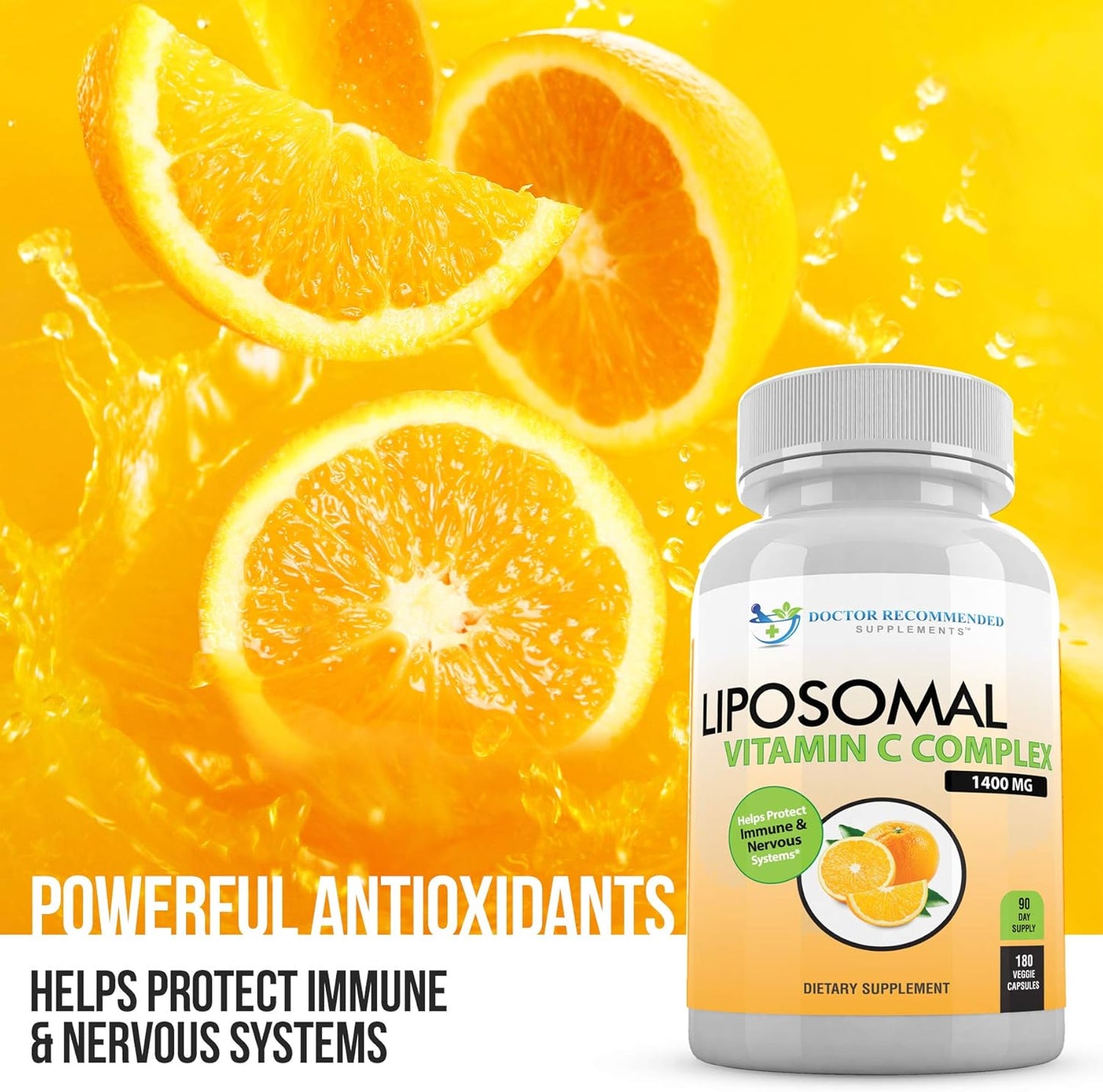 High Absorption Liposomal Vitamin C 1400mg - 180 Veggie Capsules - Immune Support & Collagen Booster - Doctor Recommended