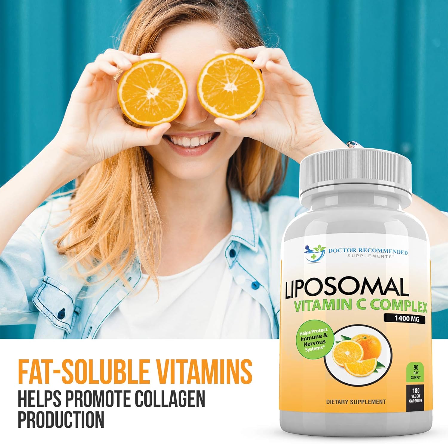 High Absorption Liposomal Vitamin C 1400mg - 180 Veggie Capsules - Immune Support & Collagen Booster - Doctor Recommended