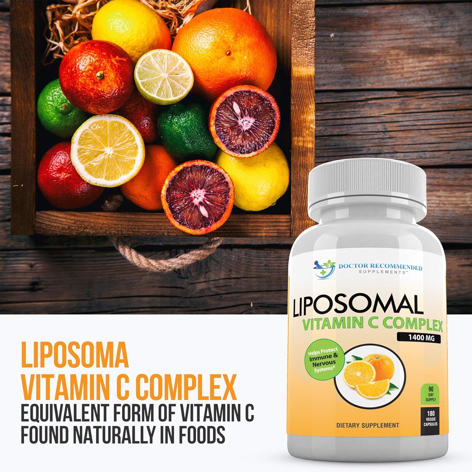 High Absorption Liposomal Vitamin C 1400mg - 180 Veggie Capsules - Immune Support & Collagen Booster - Doctor Recommended