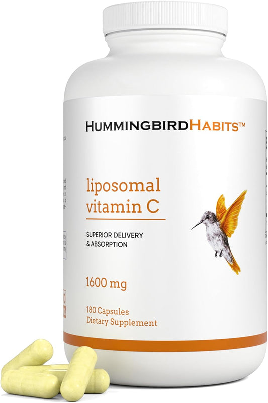High Absorption Liposomal Vitamin C 1600mg for Immune Support, Antioxidant Supplement for Collagen Synthesis, Joint Health & Skin - 180 Vegan Capsules